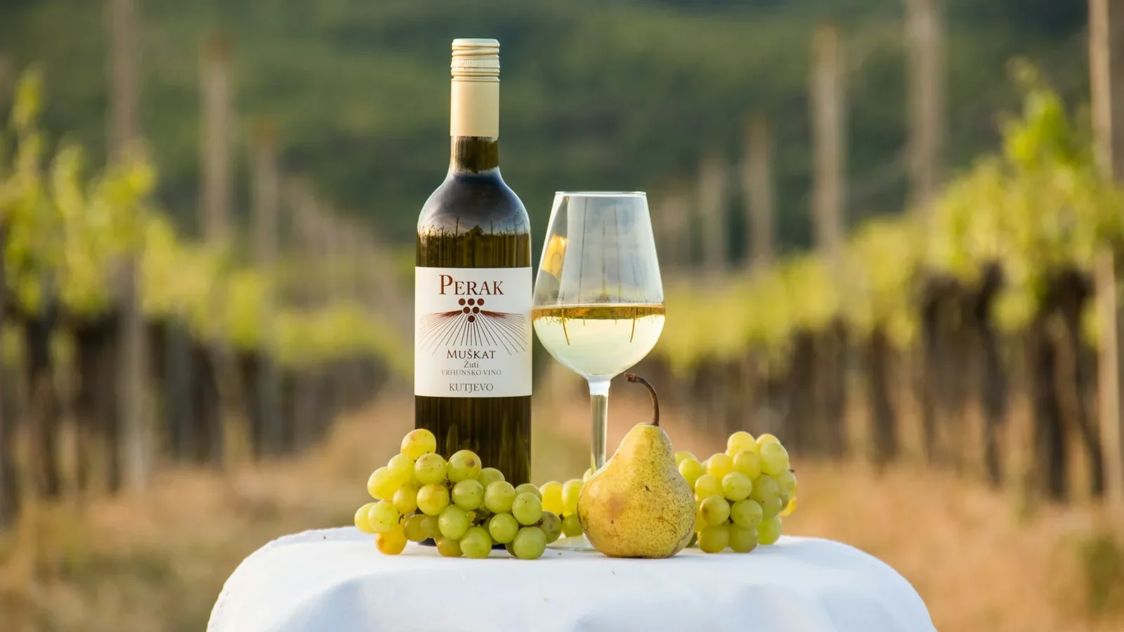 A bottle of wine and a glass of wine on a table