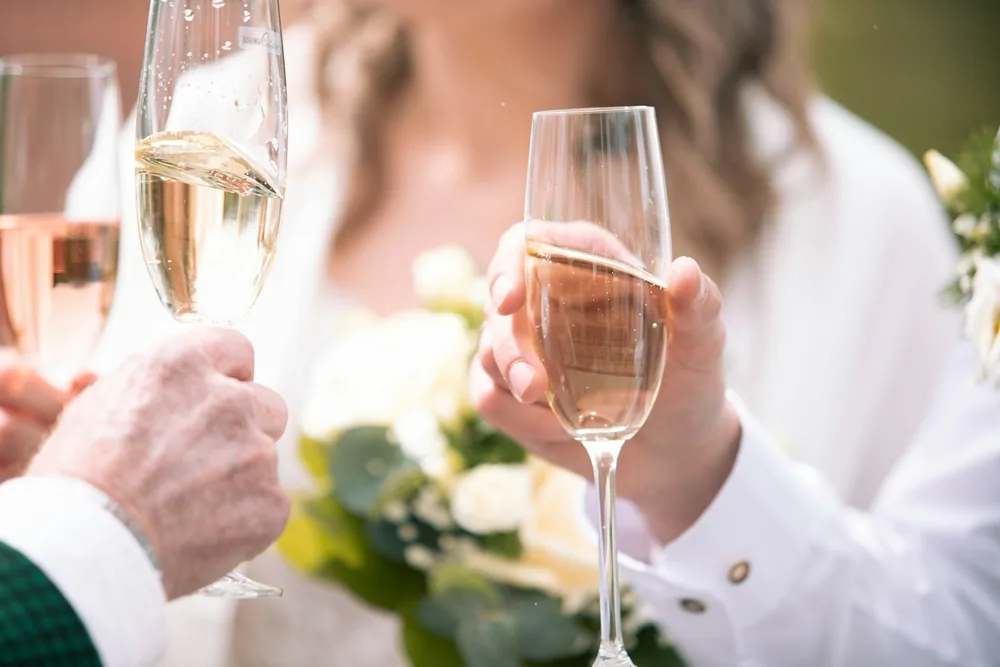 A close up of a person holding a glass of wine