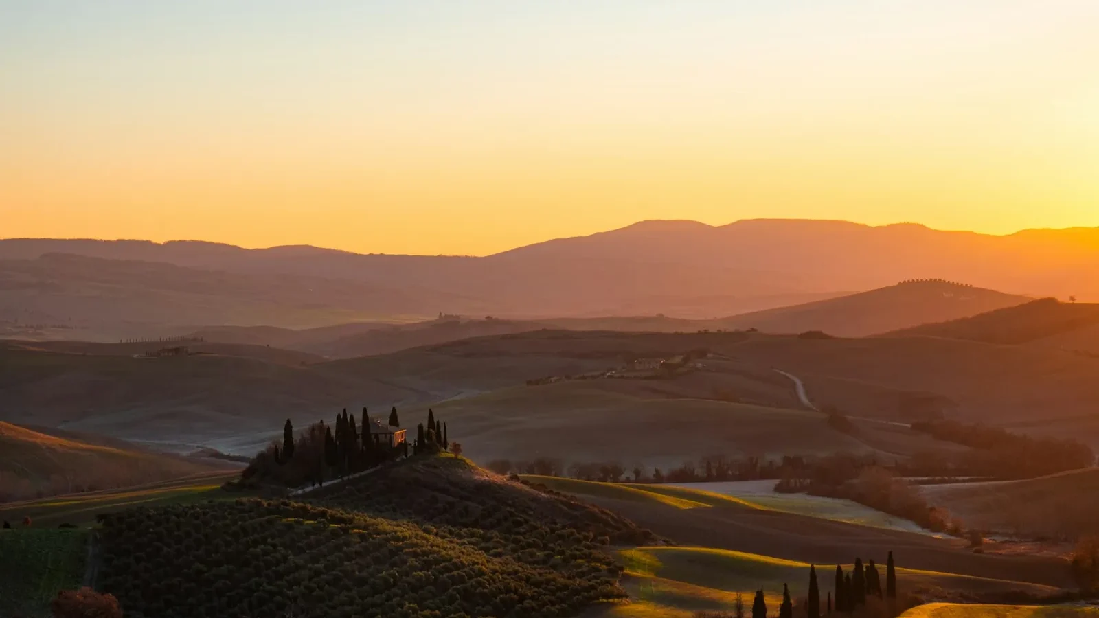 A landscape with hills and trees