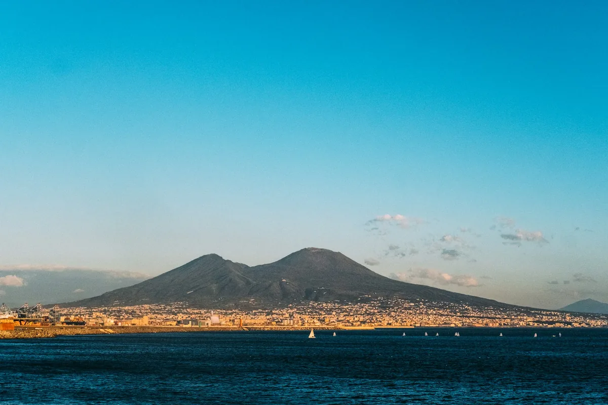 Vesuvius rising behind the Naples landscape