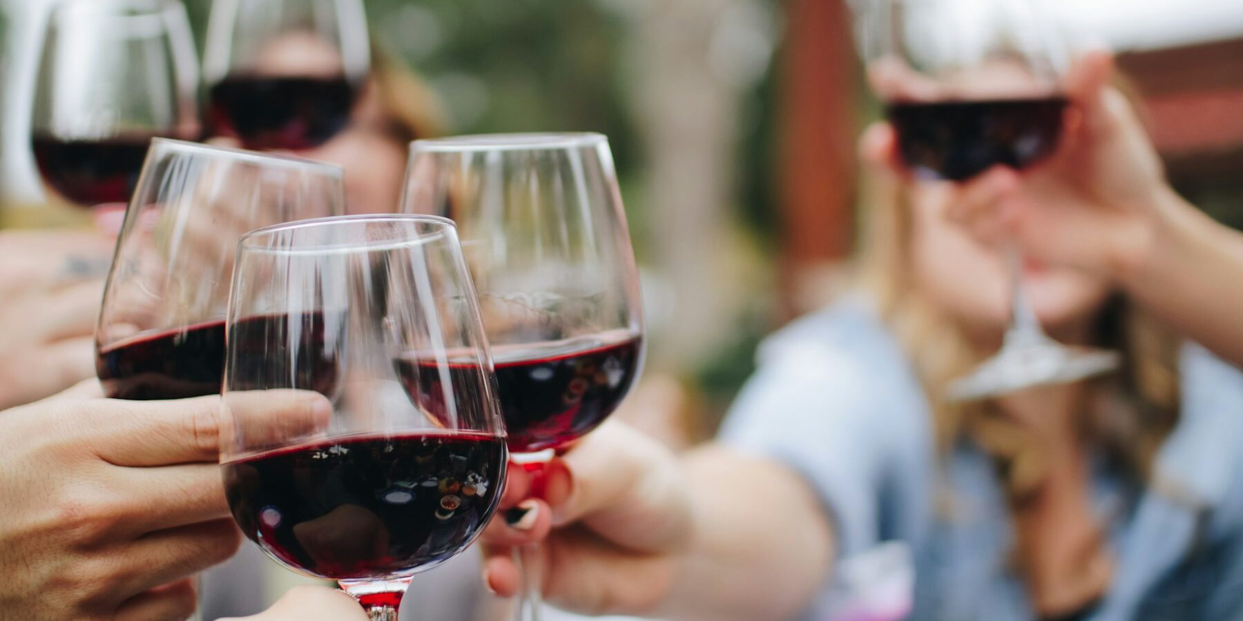 Glasses set out for a wine tasting