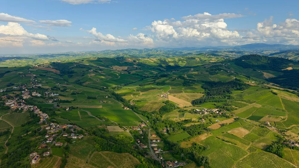 Lush green rolling hills and villages